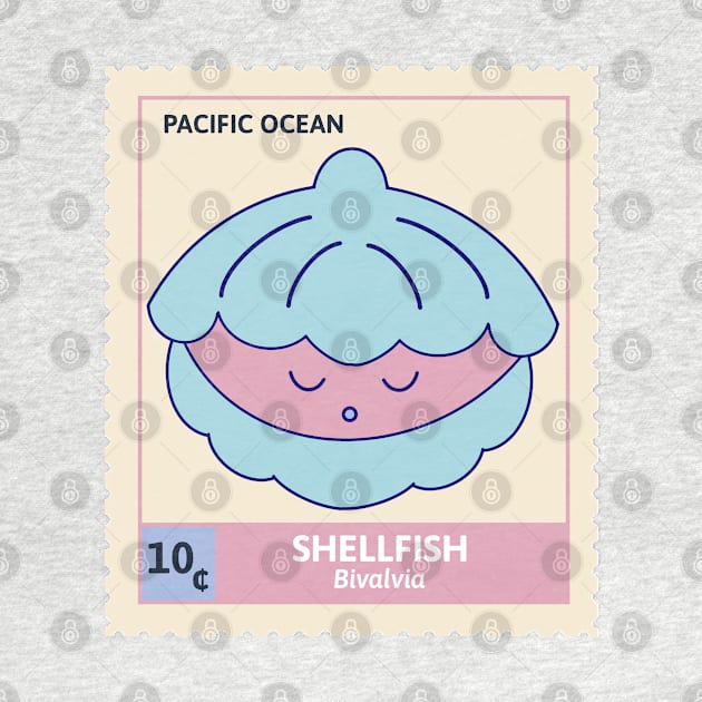 Kawaii Cute Sleepy Shell, Ocean Stamp Collection, Shellfish by vystudio